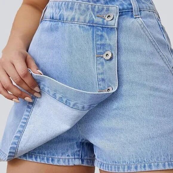 FLVSUN Women's Denim High Waisted Solid Button Up Asymmetrical Skort Size 4 - Picture 4 of 12